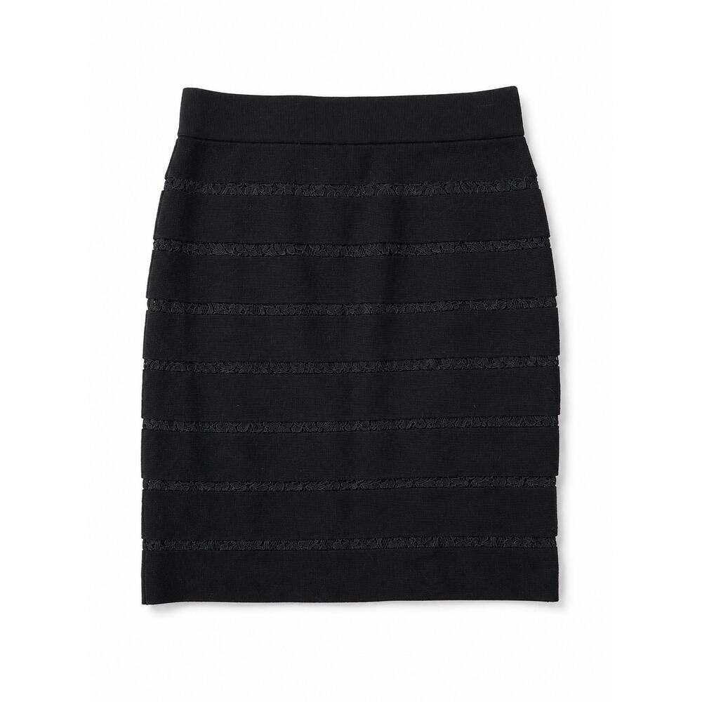Ann Taylor Petite Black Lace Trim Pencil Skirt XXSP Career Office Stretch - Picture 2 of 9
